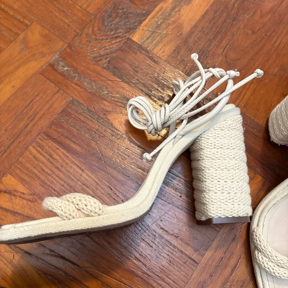 SCHUTZ Cream Braided Rope Strap Sandals